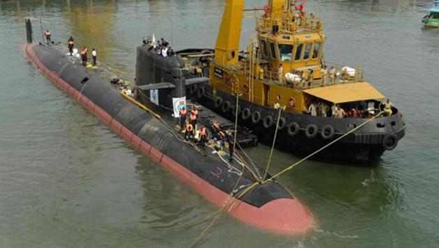 Scorpene-class submarine INS Kalvari (S50) at the naval dockyard in Mumbai on October 29, 2015.(AFP File Photo/Representative image) Scorpene-class submarine INS Kalvari (S50) at the naval dockyard in Mumbai on October 29, 2015.(AFP File Photo/Representative image)