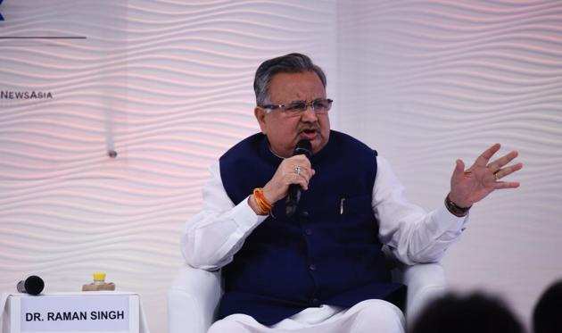 Dr. Raman Singh, Chief Minister of Chhattisgarh said, from 2003 to 2017, after a journey of 14 years, the Chhattisgarh that was considered backward, is now on a tremendous growth path during the Hindustan Times Leadership Summit 2017 in New Delhi. (Burhaan Kinu / HT Photo)