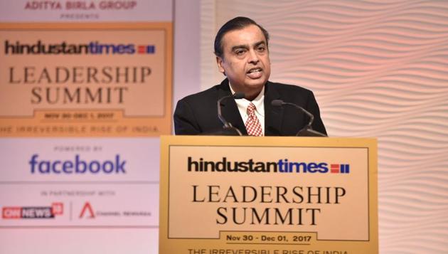 Reliance Industries chairman Mukesh Ambani speaks at the 15th HT Leadership Summit.(Sanchit Khanna /HT Photo)