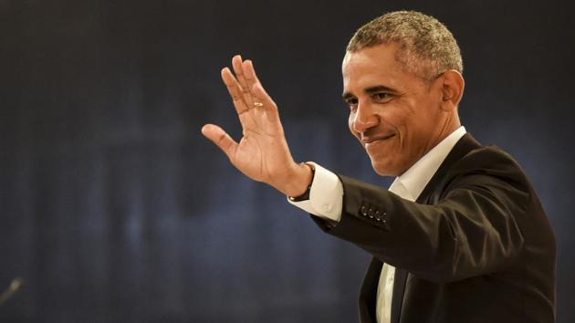 Former US president Barack Obama at the Hindustan Times Leadership Summit in New Delhi on Friday.(Kunal Patil / HT) Former US president Barack Obama at the Hindustan Times Leadership Summit in New Delhi on Friday.(Kunal Patil / HT)