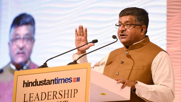 Ravi Shankar Prasad, Union Minister of Law and Justice and Electronics and Information Technology during the Hindustan Times Leadership Summit 2017 in New Delhi. (Virendra Singh Gosain / HT Photo)