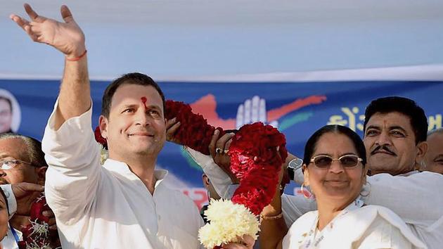 Congress vice-president Rahul Gandhi being garlanded at a public meeting in Bhavnagar, Gujarat, on Thursday. (PTI Photo) Congress vice-president Rahul Gandhi being garlanded at a public meeting in Bhavnagar, Gujarat, on Thursday. (PTI Photo)