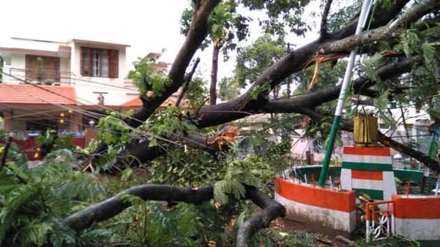 Heavy rains and gushing winds left a trail of destruction in Thiruvananthapuram on Thursday.(Vivek Nair/ HT Photo)