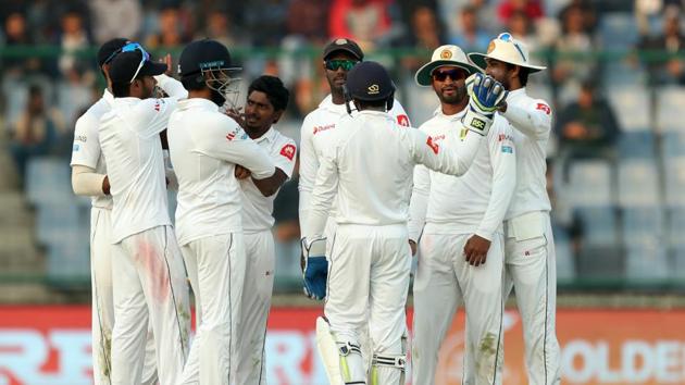 Lakshan Sandakan picked up the wicket of Ajinkya Rahane but India ended up on 371/4 at stumps on day one of the third Test at the Feroz Shah Kotla. (BCCI) Lakshan Sandakan picked up the wicket of Ajinkya Rahane but India ended up on 371/4 at stumps on day one of the third Test at the Feroz Shah Kotla. (BCCI)