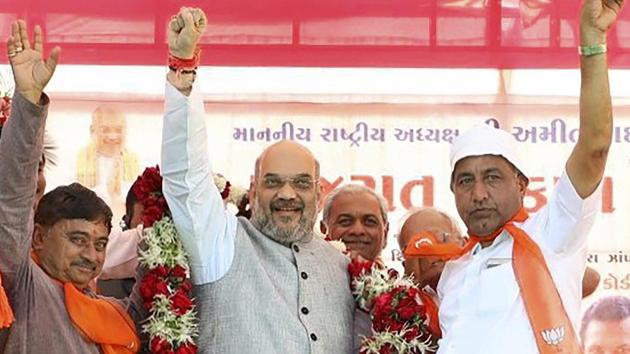 Bharatiya Janata Party national president Amit Shah at a public rally at Kodinar, Gujarat, on Friday. (PTI Photo) Bharatiya Janata Party national president Amit Shah at a public rally at Kodinar, Gujarat, on Friday. (PTI Photo)