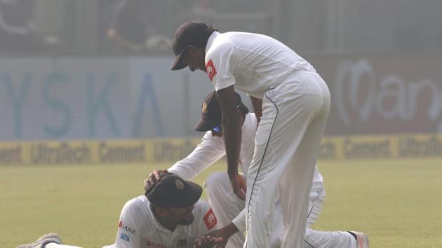 Suranga Lakmal slipped and lost his shoe but managed to hold on to catch as Sri Lanka sent back Dhawan for 23. (BCCI) Suranga Lakmal slipped and lost his shoe but managed to hold on to catch as Sri Lanka sent back Dhawan for 23. (BCCI)