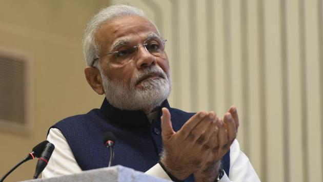 Prime Minister of India Narendra Modi addresses a gathering on the occasion of National Law day at Vigyan Bhawan in New Delhi on November 26, 2017. (Sushil Kumar / HT Photo)