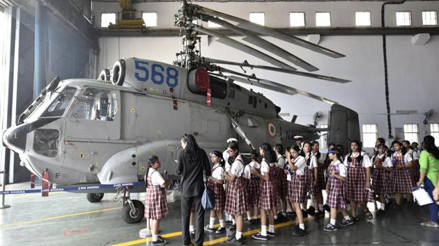 Students having a look at a Kamov helicopter during a static display after the Air Show at INS Shikra in Mumbai, India, on November 16, 2016. India is procuring Kamov choppers to replace its ageing Cheetah and Chetak helicopters. (HT File Photo) Students having a look at a Kamov helicopter during a static display after the Air Show at INS Shikra in Mumbai, India, on November 16, 2016. India is procuring Kamov choppers to replace its ageing Cheetah and Chetak helicopters. (HT File Photo)