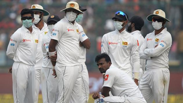 Play was halted for 17 minutes on the second day of third Test between India and Sri Lanka because of pollution. (AFP) Play was halted for 17 minutes on the second day of third Test between India and Sri Lanka because of pollution. (AFP)