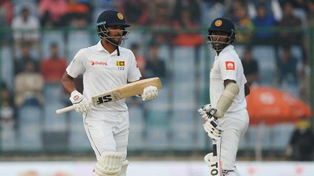Dinesh Chandimal (L) and Angelo Mathews shared a 50-plus stand as Sri Lanka reached 131/3 at stumps on Day 2, trailing India by 405 runs. (AFP) Dinesh Chandimal (L) and Angelo Mathews shared a 50-plus stand as Sri Lanka reached 131/3 at stumps on Day 2, trailing India by 405 runs. (AFP)