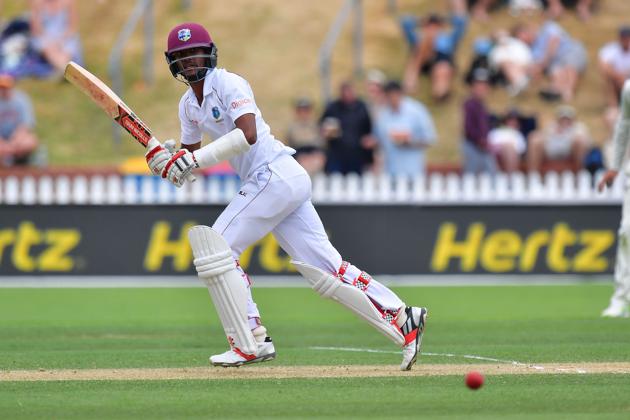 Kraigg Brathwaite bats during day three of the first Test cricket match between New Zealand and the West Indies at the Basin Reserve in Wellington on Sunday. (AFP) Kraigg Brathwaite bats during day three of the first Test cricket match between New Zealand and the West Indies at the Basin Reserve in Wellington on Sunday. (AFP)