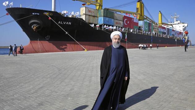 Iranian President Hassan Rouhani poses during the inauguration a newly built extension of the port of Chabaha, near the Pakistani border, on the Gulf of Oman, southeastern Iran, Sunday, Dec. 3, 2017. (AP Photo) Iranian President Hassan Rouhani poses during the inauguration a newly built extension of the port of Chabaha, near the Pakistani border, on the Gulf of Oman, southeastern Iran, Sunday, Dec. 3, 2017. (AP Photo)