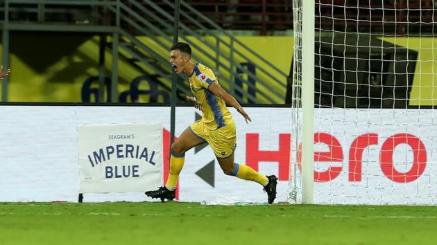 Mark Sifneos’ goal looked likely to be enough to give Kerala their first win of the season.  (ISL / SPORTZPICS) 