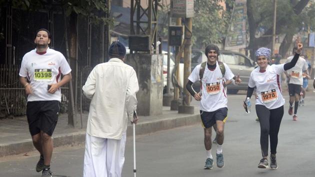 The Pune International Marathon was held from Balasaheb Thackeray art gallery to Baburao Sanas Ground. (Ravindra Joshi/HT PHOTO)