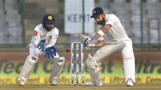 Virat Kohli started the second day against Sri Lanka on 155*. (PTI) Virat Kohli started the second day against Sri Lanka on 155*. (PTI)