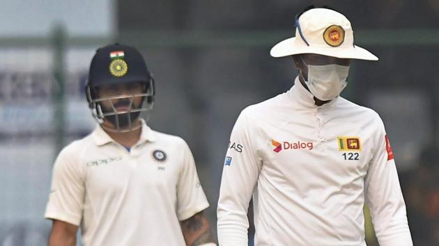 Virat Kohli’s career-best 243 was ecliped by ‘pollution delay’ on Day 2 of India vs Sri Lanka third Test at the Feroz Shah Kotla. (PTI)