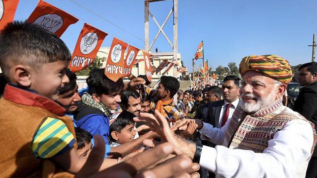 Prime minister Narendra Modi meet people during his election campaign for the forthcoming Gujarat assembly polls, in Bhuj. (PTI file) Prime minister Narendra Modi meet people during his election campaign for the forthcoming Gujarat assembly polls, in Bhuj. (PTI file)