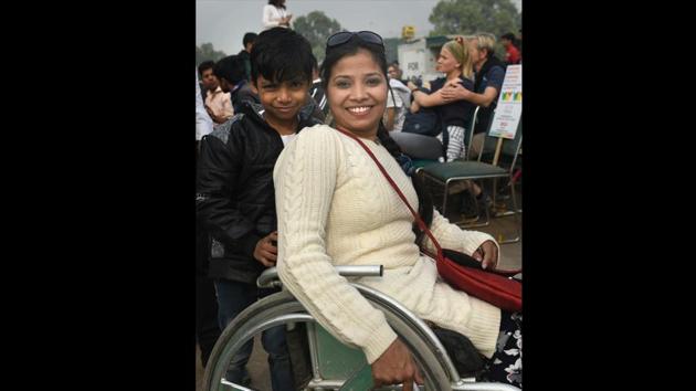 Suvarna Raj, International Para Table Tennis Player and Medalist, activist for rights of persons with disabilities, during the World Disability Day Program at India Gate. Despite being afflicted with polio in her early childhood, Suvarna today holds four degrees and is an internationally acclaimed sportsperson. (Sushil Kumar / HT Photo)