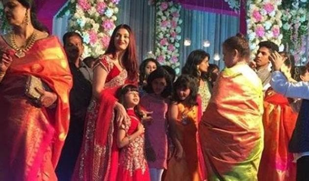 Aishwarya Rai Bachchan, along with daughter Aaradhya at a wedding in Mangaluru.(Instagram)
