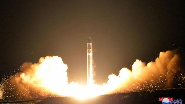 This Wednesday, Nov. 29, 2017, file image provided by the North Korean government on Thursday, Nov. 30, 2017, shows what the North Korean government calls the Hwasong-15 intercontinental ballistic missile, at an undisclosed location in North Korea. (AP File Photo) This Wednesday, Nov. 29, 2017, file image provided by the North Korean government on Thursday, Nov. 30, 2017, shows what the North Korean government calls the Hwasong-15 intercontinental ballistic missile, at an undisclosed location in North Korea. (AP File Photo)