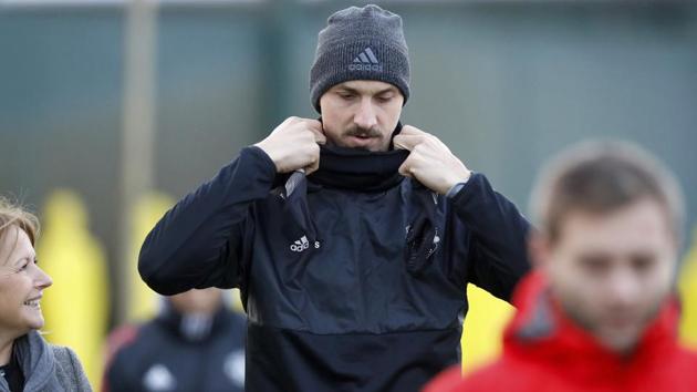 Manchester United's Zlatan Ibrahimovic trains ahead of Manchester United’s match against CSKA Moscow. (AP) Manchester United's Zlatan Ibrahimovic trains ahead of Manchester United’s match against CSKA Moscow. (AP)