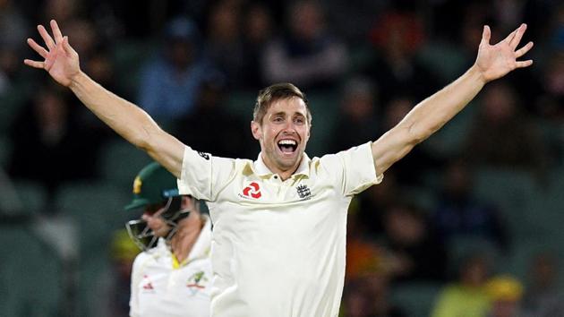 England's Chris Woakes celebrates dismissing Australia's Steve Smith on the third day of the second Ashes Test in Adelaide. The all-rounder believes England still have a chance at winning the Test and levelling the series. (AFP) England's Chris Woakes celebrates dismissing Australia's Steve Smith on the third day of the second Ashes Test in Adelaide. The all-rounder believes England still have a chance at winning the Test and levelling the series. (AFP)
