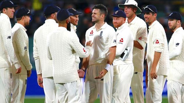 England's James Anderson reacts after dismissing Australia’s Steve Smith during the second Ashes 2017-18 Test in Adelaide. (REUTERS) England's James Anderson reacts after dismissing Australia’s Steve Smith during the second Ashes 2017-18 Test in Adelaide. (REUTERS)
