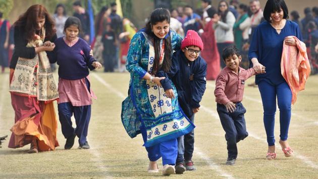 Sparsh, an NGO organised events for special children at a Presidium School on the occasion of the World Disability Day in Gurgaon on December 03. The observance of the day, proclaimed by the UN general assembly in 1992, aims to promote an understanding of disability issues and mobilize support for the dignity, rights and well-being of persons with disabilities. (Sanjeev Verma/HT PHOTO)