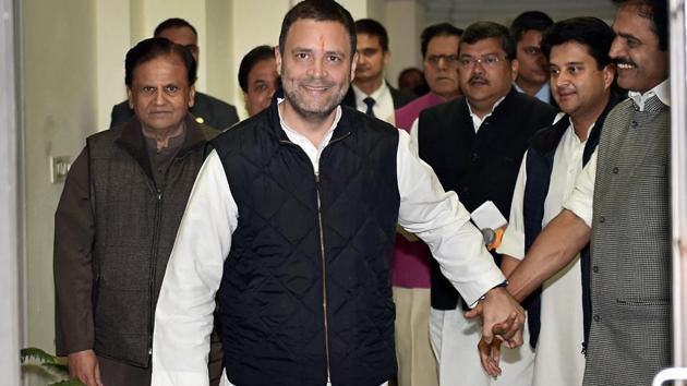 Congress vice president Rahul Gandhi, accompanied by senior party leaders, arrives to file his nomination papers for the post of party president, at the AICC office in New Delhi on Monday. (PTI) Congress vice president Rahul Gandhi, accompanied by senior party leaders, arrives to file his nomination papers for the post of party president, at the AICC office in New Delhi on Monday. (PTI)