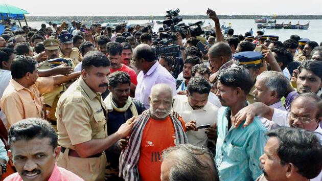Fishermen from Tamil Nadu, who were stranded at sea following Ockhi Cyclone, are brought to Chellanam harbour after they were rescued by Coast Guards, in Kochi on Sunday. Authorities in Tamil Nadu said on Sunday that the number of deaths due to Cyclone Ockhi has reached 19. They also said that at least 690 people have been rescued so far and 96 were still missing. (PTI) Fishermen from Tamil Nadu, who were stranded at sea following Ockhi Cyclone, are brought to Chellanam harbour after they were rescued by Coast Guards, in Kochi on Sunday. Authorities in Tamil Nadu said on Sunday that the number of deaths due to Cyclone Ockhi has reached 19. They also said that at least 690 people have been rescued so far and 96 were still missing. (PTI)