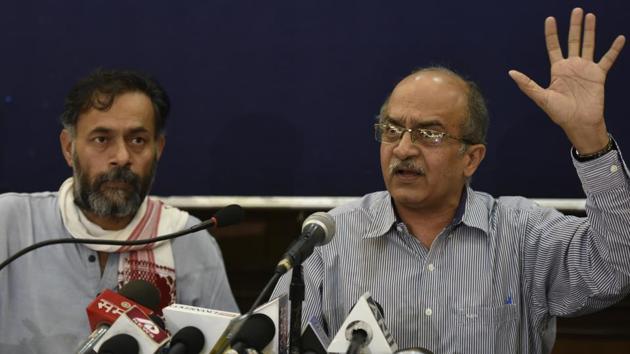 Yogendra Yadav and Prashant Bhushan had formed Swaraj India after being sacked from AAP for alleged anti-patry activities.(Ravi Choudhary/HT PHOTO)