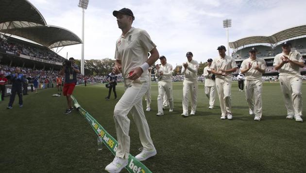 England's James Anderson walks off with the ball after taking 5 wickets against Australia during the fourth day of their Ashes cricket Test match in Adelaide, Tuesday, Dec. 5. (AP) England's James Anderson walks off with the ball after taking 5 wickets against Australia during the fourth day of their Ashes cricket Test match in Adelaide, Tuesday, Dec. 5. (AP)