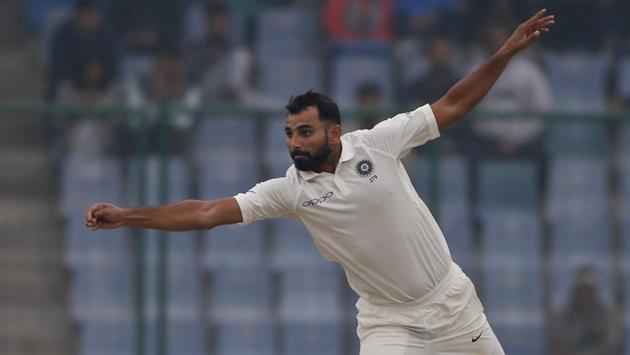 Mohammed Shami attempts to stop the ball during the fourth day of the third Test match against Sri Lanka in New Delhi. Shami had to leave the field after air pollution caused him to vomit. (AP) Mohammed Shami attempts to stop the ball during the fourth day of the third Test match against Sri Lanka in New Delhi. Shami had to leave the field after air pollution caused him to vomit. (AP)