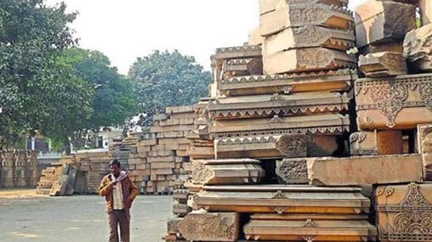 Stones at the disputed Ram Janmabhumi-Babri Masjid site. (HT Photo) Stones at the disputed Ram Janmabhumi-Babri Masjid site. (HT Photo)