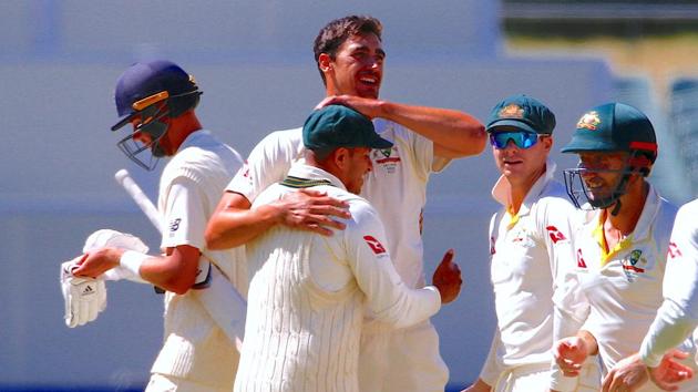 Australia's Mitchell Starc celebrates after dismissing England's Stuart Broad during the fifth day of the second Ashes Test match. England coach Trevor Bayliss said after the match that England need to avoid batting collapses in the next three games. (REUTERS) Australia's Mitchell Starc celebrates after dismissing England's Stuart Broad during the fifth day of the second Ashes Test match. England coach Trevor Bayliss said after the match that England need to avoid batting collapses in the next three games. (REUTERS)