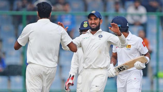 India struggled to pick wickets on Day 5 of the third Test in Delhi as Sri Lanka held on for a draw. (AFP) India struggled to pick wickets on Day 5 of the third Test in Delhi as Sri Lanka held on for a draw. (AFP)