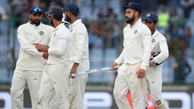 Indian players leave the field after the draw in the third Test against Sri Lanka at the Feroz Shah Kotla. Catch highlights of 3rd Test day 5 between India vs Sri Lanka here. (AFP) Indian players leave the field after the draw in the third Test against Sri Lanka at the Feroz Shah Kotla. Catch highlights of 3rd Test day 5 between India vs Sri Lanka here. (AFP)