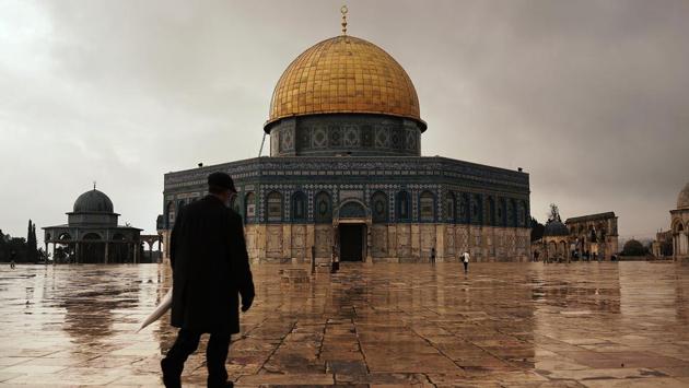 A view of the Dome of the Rock at Al-Aqsa compound in the Old City on November 27, 2014 in Jerusalem, Israel. Any recognition of Israeli control over the city will be welcomed by Israel, a close American ally, and pro-Israel Christian voters who make up a key part of Trump’s base. But it could also trigger violence, derail a developing US Mideast peace plan before it even gets off the ground. (Spencer Platt / Getty Images) 
