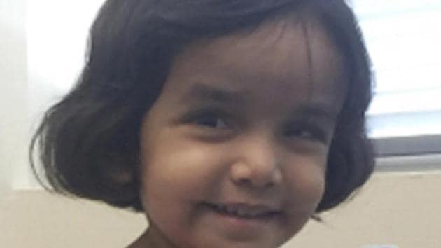This undated photo provided by the Richardson Texas Police Department shows three-year-old Sherin Mathews. Her father, Wesley Mathews, told authorities he ordered the child to stand next to a tree behind the fence at their home around 3am on October 7 as punishment for not drinking her milk and she went missing.(AP File Photo)
