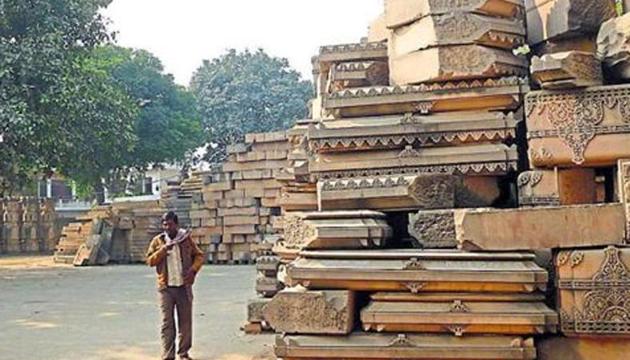 Bricks and stones meant for constructing the Ram temple piled up at the site of the erstwhile Babri Masjid in Ayodhya. (File photo) Bricks and stones meant for constructing the Ram temple piled up at the site of the erstwhile Babri Masjid in Ayodhya. (File photo)