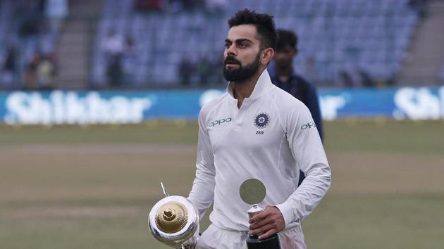 Virat Kohli was adjudged the Man of the Match. His team equalled the world record of nine consecutive Test series wins. (AP) Virat Kohli was adjudged the Man of the Match. His team equalled the world record of nine consecutive Test series wins. (AP)