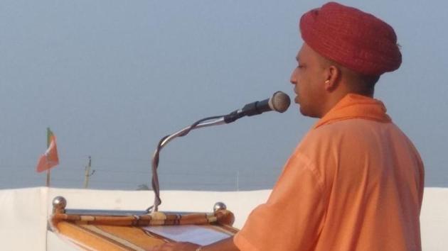 Uttar Pradesh chief minister Yogi Adityanath addressing a public meeting in Gujarat. (HT Photo) Uttar Pradesh chief minister Yogi Adityanath addressing a public meeting in Gujarat. (HT Photo)