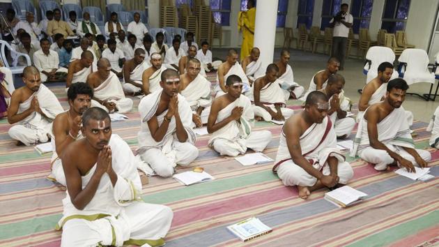 More than 200 people belonging to SC, ST and fishermen communities are being trained by Tirumala Tirupati Devasthanams to appoint them in temples the trust is constructing across Andhra Pradesh. (HT Photo) More than 200 people belonging to SC, ST and fishermen communities are being trained by Tirumala Tirupati Devasthanams to appoint them in temples the trust is constructing across Andhra Pradesh. (HT Photo)