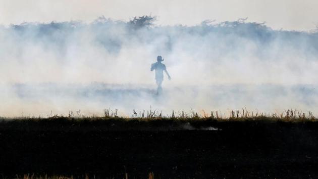 A farmer burns paddy waste stubble in a field on the outskirts of Ahmedabad, India November 15.(Reuters File Photo) A farmer burns paddy waste stubble in a field on the outskirts of Ahmedabad, India November 15.(Reuters File Photo)