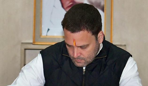 Congress Vice President Rahul Gandhi filing his nomination papers for the post of party president, at the AICC office in New Delhi, December 4. (PTI)
