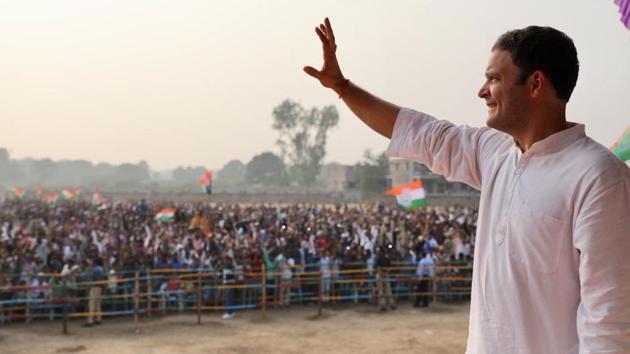 Congress vice president Rahul Gandhi greets the crowd at a rally in Gujarat’s Anand on Friday. (INC Twitter) Congress vice president Rahul Gandhi greets the crowd at a rally in Gujarat’s Anand on Friday. (INC Twitter)