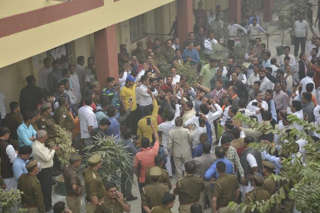 SP members had also protested the candidature on November 8. (Sakib Ali/HT File Photo) SP members had also protested the candidature on November 8. (Sakib Ali/HT File Photo)