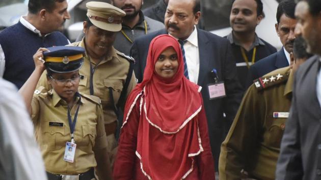 Hadiya at the Supreme Court in New Delhi on November 27. (Vipin Kumar/HT Photo) Hadiya at the Supreme Court in New Delhi on November 27. (Vipin Kumar/HT Photo)