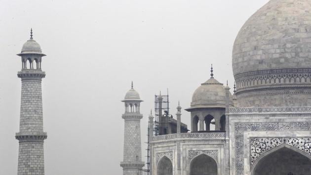 Work on the mausoleum’s minarets and walls now almost complete, commenced in mid-2015. Bhuvan Vikrama, the superintending archaeologist from the Archaeological Survey of India said in the past rain was enough to clean most of the Taj Mahal but air pollution over the last 25 years has taken its toll, visibly turning the structure yellow. (Manish Swarup / AP) Work on the mausoleum’s minarets and walls now almost complete, commenced in mid-2015. Bhuvan Vikrama, the superintending archaeologist from the Archaeological Survey of India said in the past rain was enough to clean most of the Taj Mahal but air pollution over the last 25 years has taken its toll, visibly turning the structure yellow. (Manish Swarup / AP)