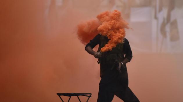 Indian navy personnel display his skills during the Navy Day celebrations in Mumbai on Monday. (Kunal Patil / HT Photo) Indian navy personnel display his skills during the Navy Day celebrations in Mumbai on Monday. (Kunal Patil / HT Photo)